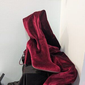 Just Fabulous Burgundy Thigh-High Velvet Boots